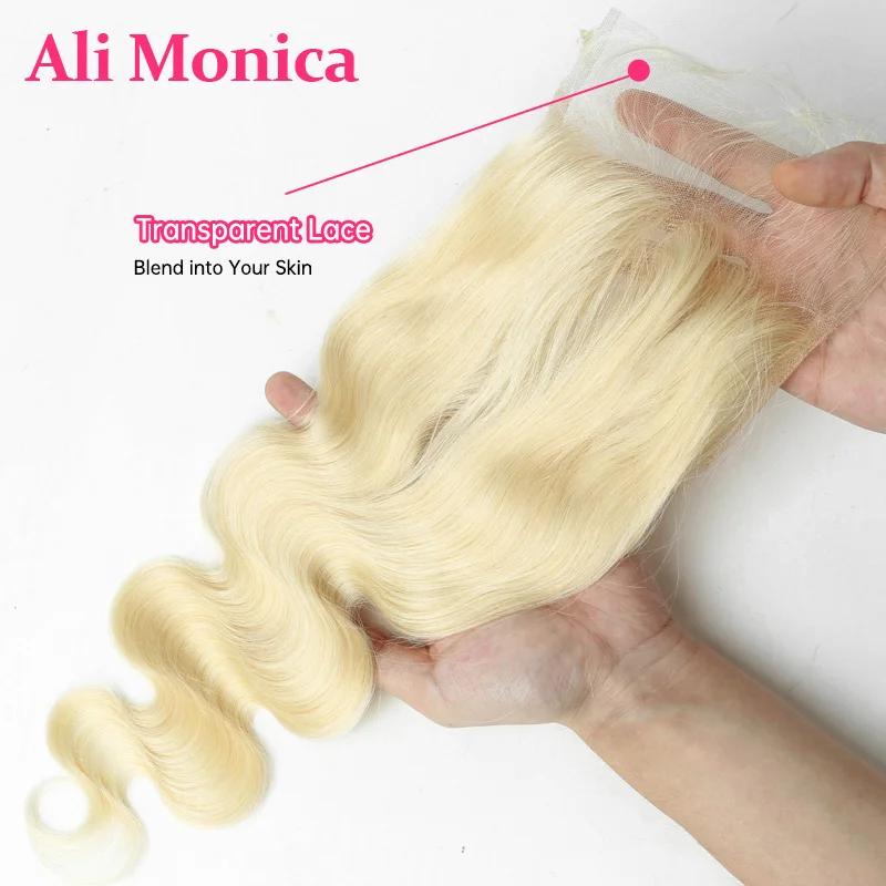 Alimonica 613 Blonde Closure ٵ ̺ 4x4  100%  ޸  Hd ̽ Ŭ Pre Plucked 12 14 16 18 20 22 Inches